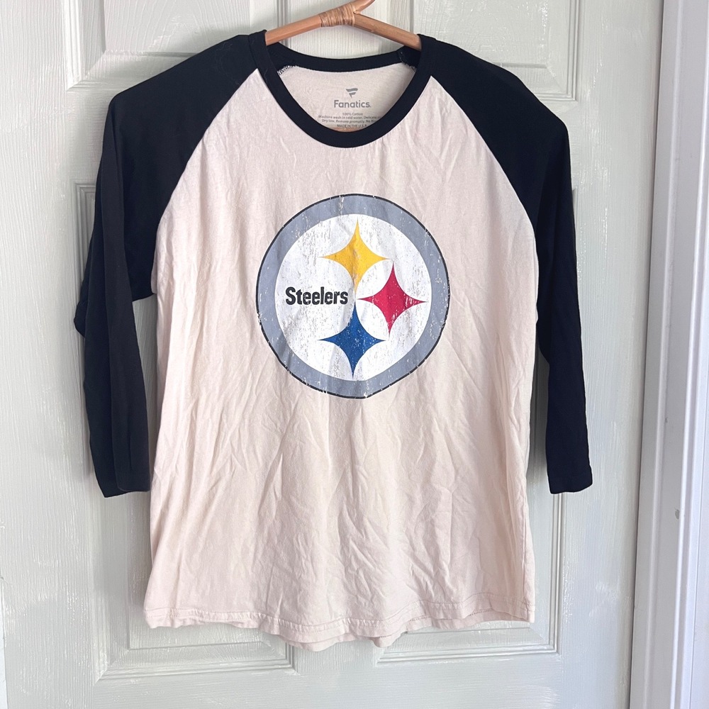 Fanatics Pittsburgh Steelers L Womens Raglan 3/4 Sleeve Claypool 11 Cream Black